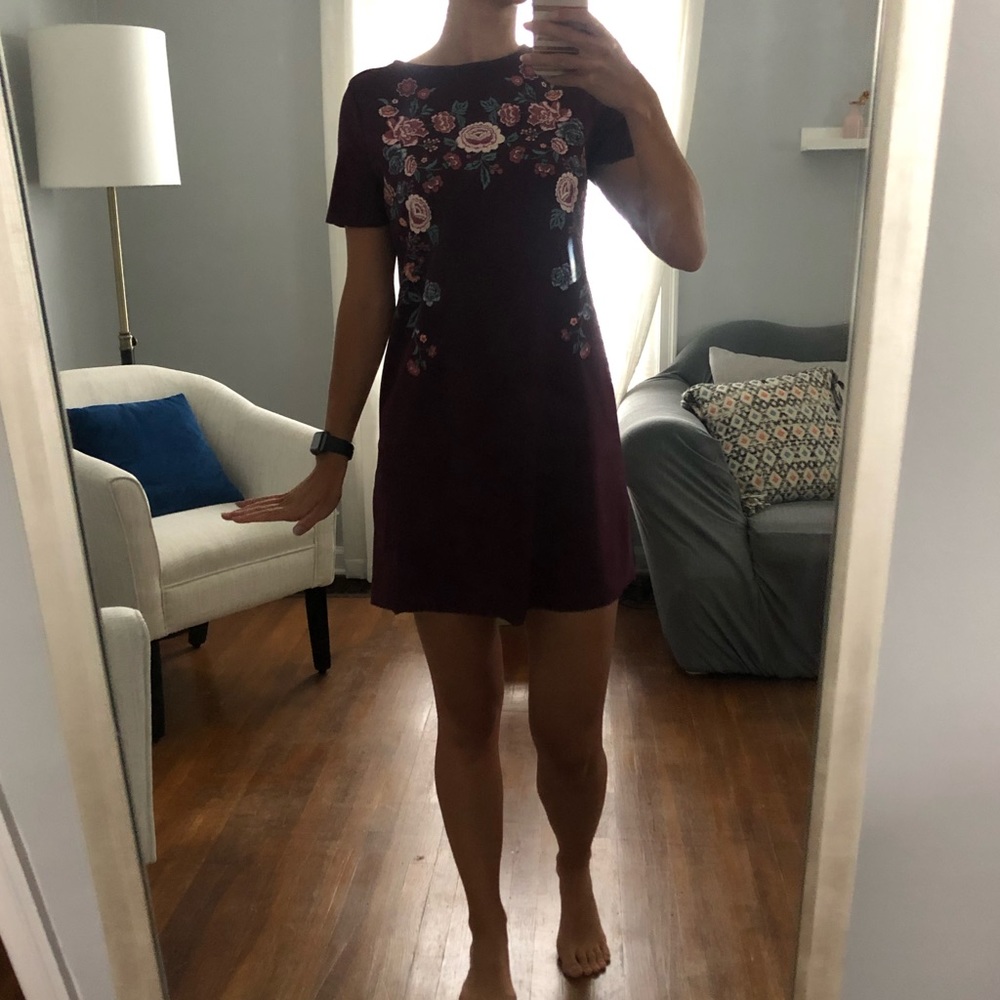 Burgundy dress with floral design